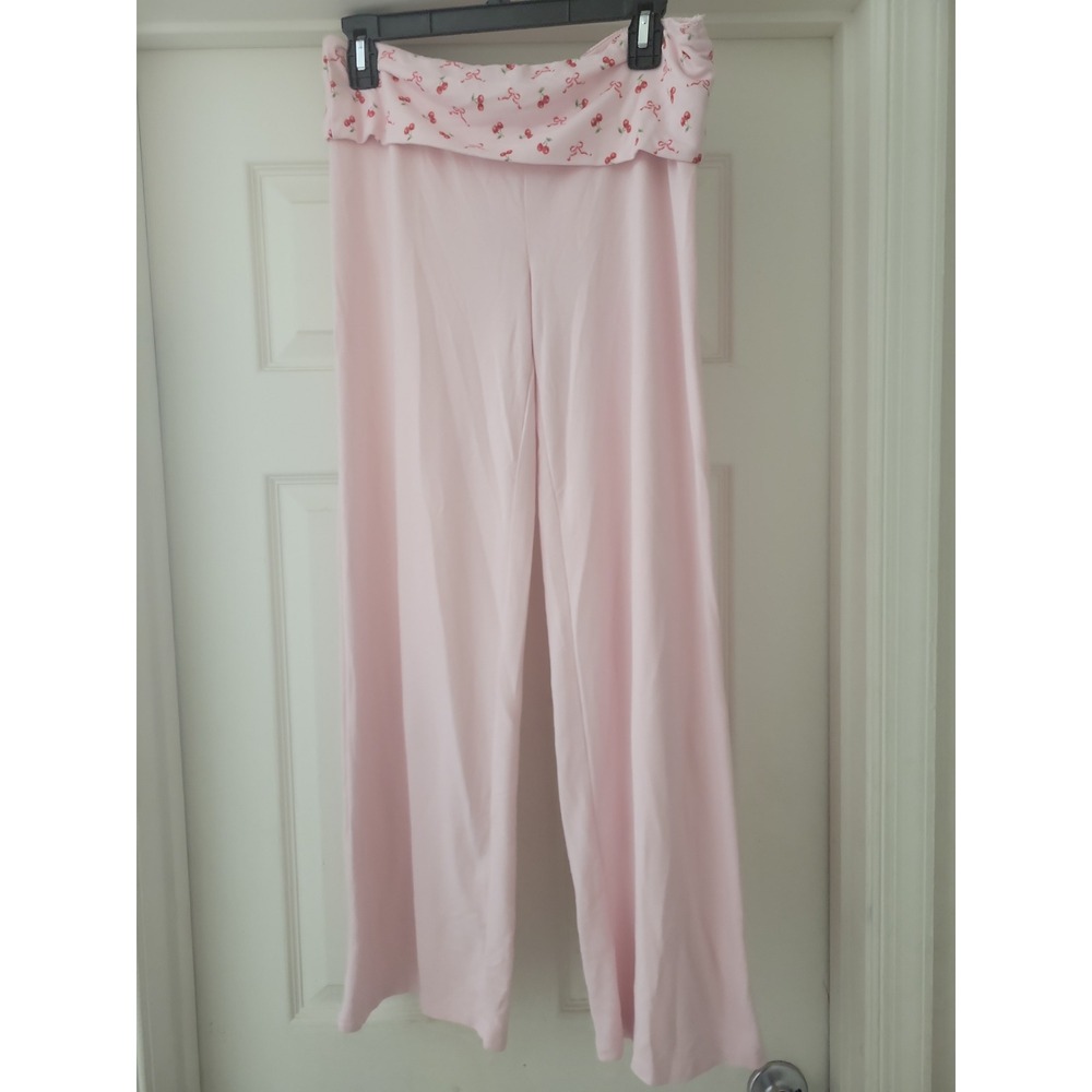 Aeropostale Womens Pink Cherry Bow Print Fold Over Waist Lounge Pajama Pants S